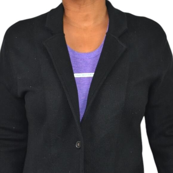 J Crew Factory Sweater Blazer Black Cardigan Knit Collared Cotton Pockets Medium - Picture 4 of 16